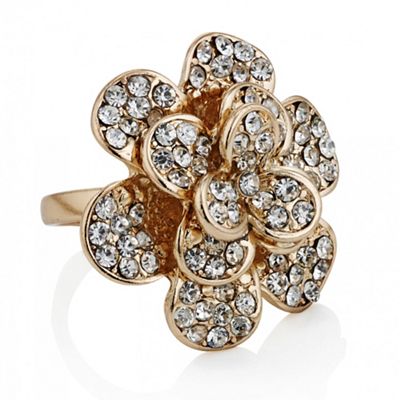 Rose gold crystal open flower ring